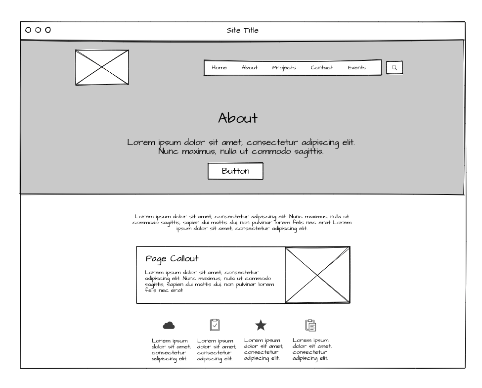 Wireframe of a basic landing page